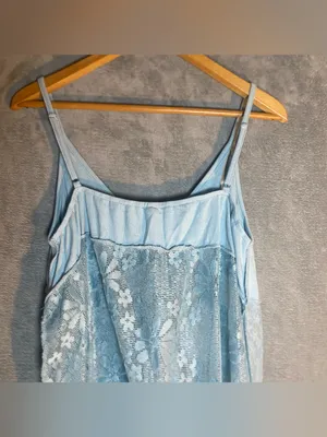 POL Light Blue Lace-Panel Spaghetti Strap Camisole size‎ large Lagenlook boho thumbnail 4
