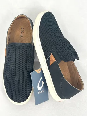 NWT OluKai Pehuea Black Mesh and Leather Drop-In Heel Slip On Sneakers Women's 7 thumbnail 1