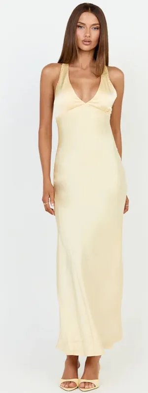 Showpo Yellow Satin Midi Dress thumbnail 1