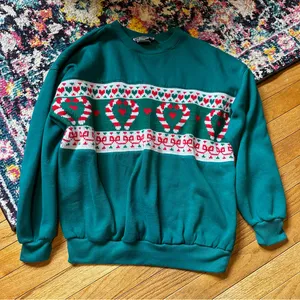 Vintage Sporting Club Candy Cane Hearts Novelty Christmas Sweater Womens Medium thumbnail 6