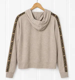 Michael Kors Hoodie Womens L Taupe Beige Full Zip Gold Logo Lightweight thumbnail 2
