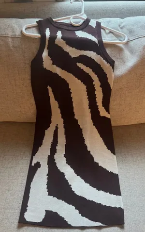 Sleeveless Zebra Print Knit Dress - Brown&Cream thumbnail 1