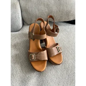 Kork-Ease Women's Brown Leather Wedge Sandals Size 8 thumbnail 5