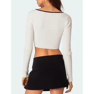 Edikted Bow Front Top Womens Small White Coquette Balletcore Ribbed‎ Long Sleeve thumbnail 2