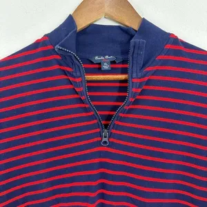 Brooks Brothers XL 1/4 Zip Pullover‎ Long Sleeve Shirt Red Navy Striped Classic thumbnail 2