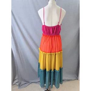 Sadie & Sage Maxi Dress Multicolor Colorblock Tiered Ruffle Boho Medium thumbnail 3