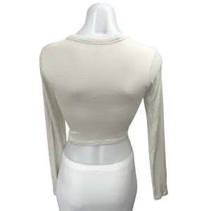 Lululemon Women's White Rib Knit Long Sleeve Crew Neck Crop Shirt Sweater Top 2 thumbnail 2