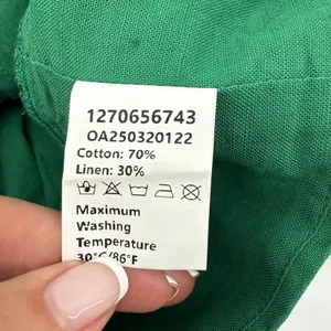 NWT Commense V-Neck Ruched Waist Linen Blend Crop Top Green‎ Gold Buttons Small thumbnail 6