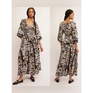 Free People Printed Dixie Maxi Dress in Black Combo XS thumbnail 3