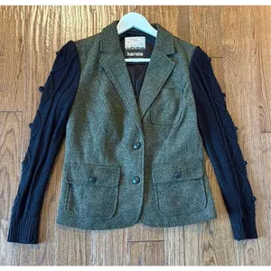 Kensie wool blend tweed popcorn knit sleeve blazer m thumbnail 3