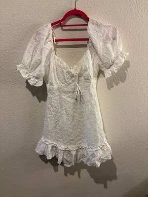 NWT Selfie Leslie Hayden Puff Sleeve Eyelet Embroidery Dress White thumbnail 2