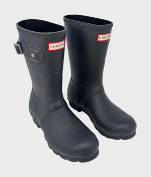 Hunter Womens Rain Boots Black Original Short Pull On Waterproof Outdoor US 6 thumbnail 1