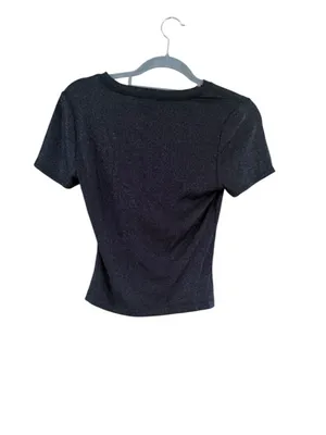 Women's PAIGE Black and Silver Shimmer Short Sleeve Tee, Size XS thumbnail 3