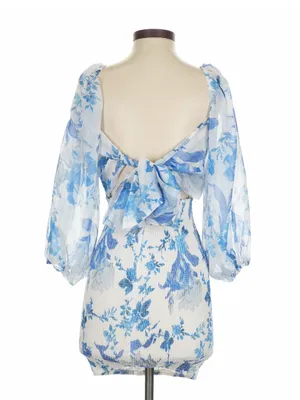 Hello Molly Calendar Girl Blue Floral Shirred Mini Dress Size Small Coquette thumbnail 7