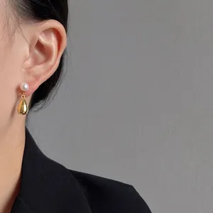 Metal teardrop dangle drop earrings for women Gold thumbnail 4