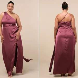 LULU's Sexy Prom Wedding Bridesmaid Elegant Satin One Shoulder Elegant Gown thumbnail 8