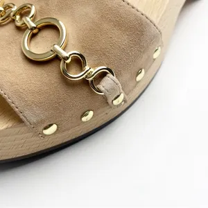 ANN TAYLOR Missy Leather Dominican Sand Chain Wooden Mule Clog Slides, Size 7 thumbnail 8
