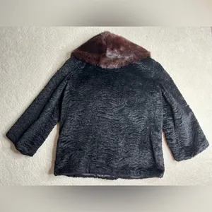 Vintage Teddy Jacket with Real Fur Collar - Black and Brown thumbnail 2
