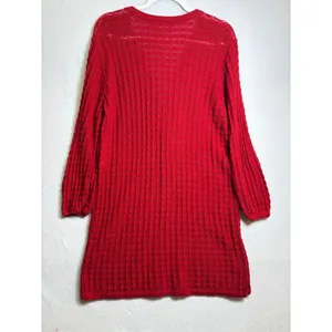 Calvin Klein Red Pointelle Knit V-Neck Sweater Dress Large thumbnail 3