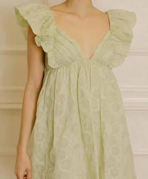 Green ruffle mini dress thumbnail 1