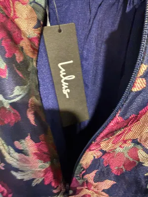 Lulus Attractive Essence Navy Floral Jacquard Midi Dress Pockets Size L NWT thumbnail 7