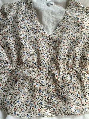 Madewell Cream Floral Button-Front V-Neck Peplum Blouse thumbnail 3
