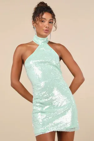 Lulus Green sequence mini dress  thumbnail 1