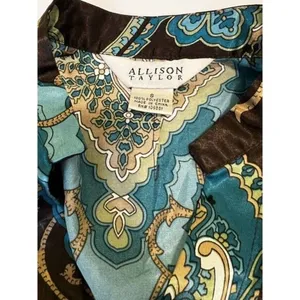 Allison Taylor 060101 Size small‎ women blouse shirt top Brown Blue short sleeve thumbnail 5