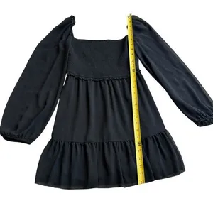 Aritzia Wilfred Women’s S Temptest Smocked Chiffon Mini Dress‎ Black Whimsigoth thumbnail 6