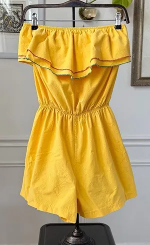 Vintage 80s Maurice Michaels Yellow Romper Ruffle M L thumbnail 1