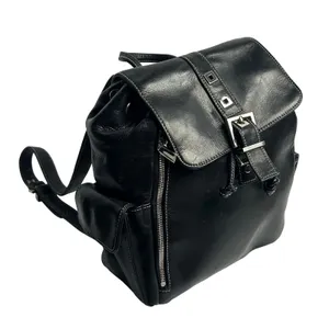Perlina Black Genuine Leather Backpack Vintage 90s Buckle Moto Y2K Bag thumbnail 1