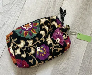 Vera Bradley Bag NWT suzani print cosmetic makeup womens Black quilted travel thumbnail 1