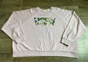 EUC Womens Levi's Long Sleeve Sweatshirt Crewneck Pink Floral Logo‎ Size 3XL thumbnail 1