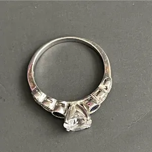 925 Sterling Silver White and Blue Gemstone Ring Size 7.5 Engagement Anniversary thumbnail 3