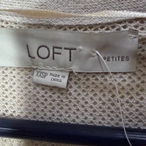 Loft Petites Oatmeal Beige Linen Blend‎ Open Front Mesh Longline Cardigan XXSP thumbnail 5