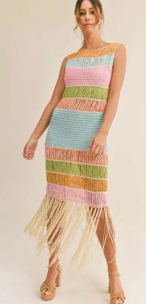 Mable fringe crochet dress Vacation Worthy Maxi Coverup colorful resortwear aqua thumbnail 1