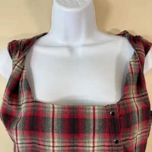 Kuhl Plaid Mini Dress Womens Med‎ Red Grunge Button Front Sleeveless schoolgir thumbnail 3