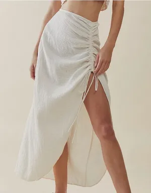 Free People Natural Cerine Ruched Midi Skirt Ivory Gauze Size 10 thumbnail 1