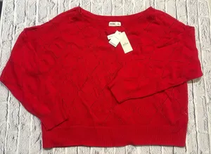 Hollister‎ Red Heart Eyelet Knit Scoop-Neck Sweater thumbnail 1