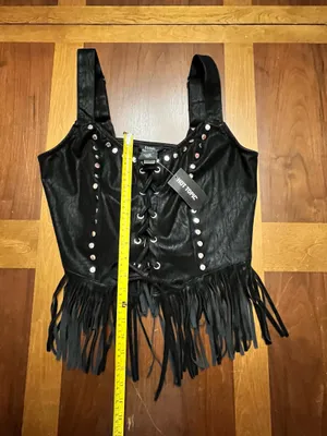 NWT Social Collision Faux Suede Fringe Black Top Size Medium thumbnail 9