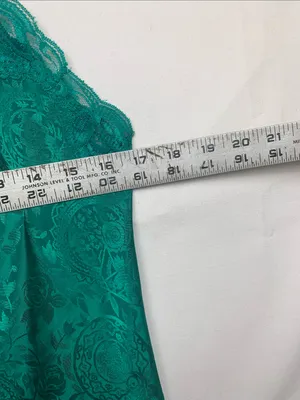 Victorias Secret size medium green paisley Lace Trim Teal Camisole Slip vintage thumbnail 5