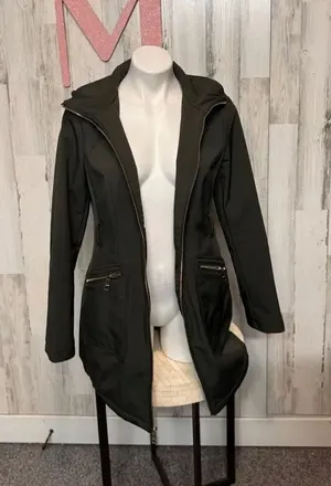 GUESS Women’s Black Hooded Zip-Up Jacket Coat Size M thumbnail 1