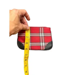 Liz Claiborne Red Plaid Wristlet With Leather Accents & Zipper Closure thumbnail 4