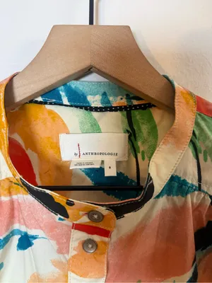 Anthropologie Crisanta 100% Cotton Poplin Buttondown Floral Abstract Print thumbnail 3