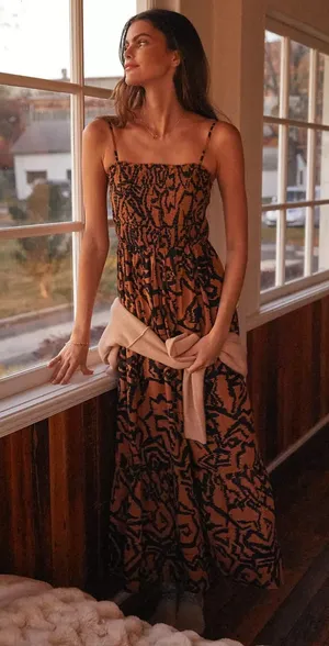 Anthropologie Printed Smocked Sleep Maxi Dress Size Large thumbnail 1