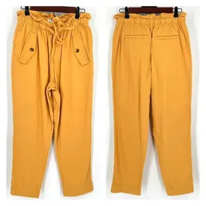 Loft Women's High Rise Straight Elastic Waist Crop Paperbag Pants Yellow‎ Small thumbnail 2