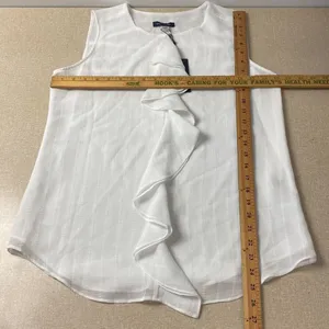 TOMMY HILFIGER White Sleeveless Ruffle Front Top M Lined Blouse thumbnail 11