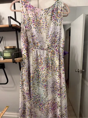 Lane Bryant White Floral-Print Wrap Midi Dress with Purple Tie thumbnail 4