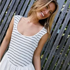 Free People White Maxi Midi Dress with Black Stripe Bodice thumbnail 2