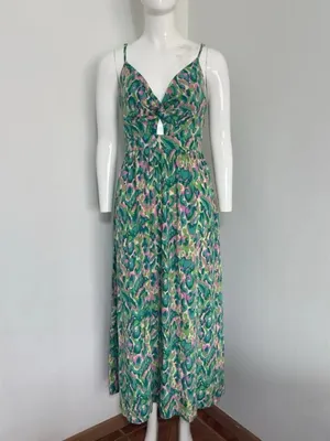 Cupshe Green Pink Abstract Beach Strappy Keyhole Summer Maxi Dress thumbnail 4